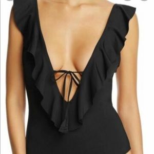 NEW Becca ruffle front swimsuit one piece black 2X womens plus size